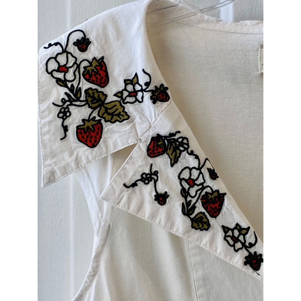 Maeve Anthropologie Strawberry Embroidered Fruit Babydoll Top White Ivory size M - Picture 10 of 16